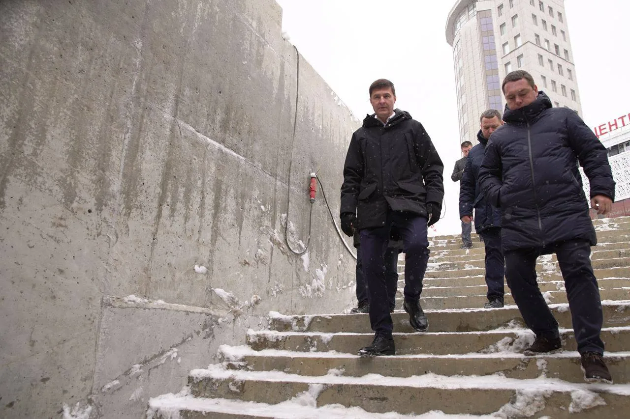 Владимир Волков проверил ход строительства пешеходного перехода на ул. Красная