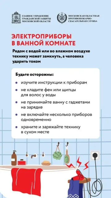 Жителям Люберец напомнили правила пользования электроприборами в ванной комнате